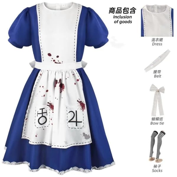 Peli Alice Madness Returns cosplay-asu Alice-palvelijan univormu aikuiselle naiselle Halloween anime tyttö karnevaali puku juhliin S-WELLNGS