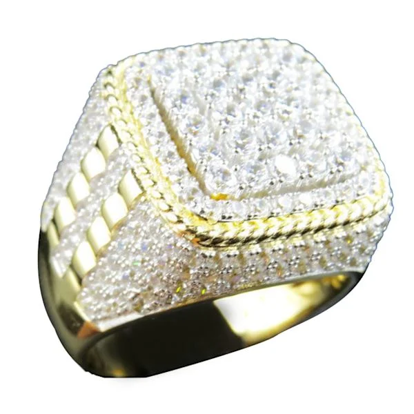 Hip Hop Ring Gyllene Zinklegering Konstgjord Diamant Personlighet Hip Hop Ring för Män Gyllene 9