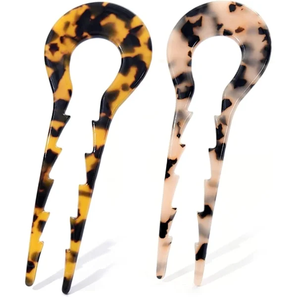 2-pack Large French Hair Pins Hair Fork For French Twist Chignon Pins Large U-shaped Tortoiseshell Hair Pins For Women