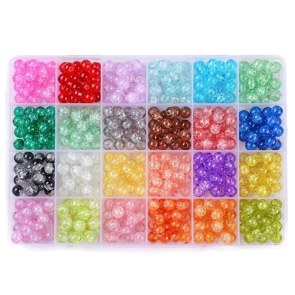 480 stk. Crackle Glasperler 8mm Krystalperler Glas Runde Perler Ædelsten Perler Armbånd Perler Løs Spacer Perler