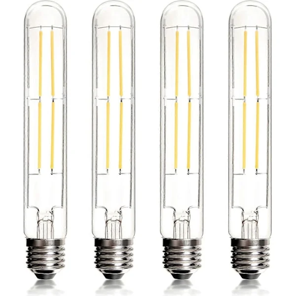 4-pakning med E27 dimbare LED-pærer, 8W; E27 rørformede pærer, 2700K varmhvitt lys, 800 lumen, AC220-240V; T30 rørformet.