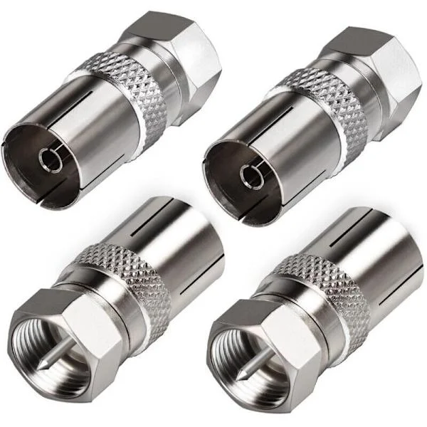 TV-antenneadapter (han til hun) - Pakke med 4 - Forniklet 75 Ohm - Kompatibel med koaksialkabler og satellitmodtagere