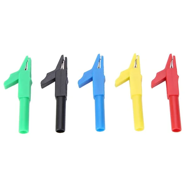 5 stk fuldt isolerede alligatorclips til 4 mm banan stik - 15A/300V