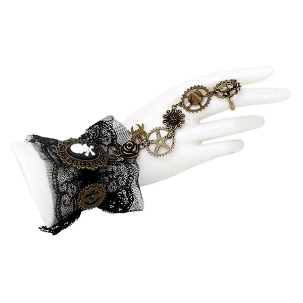 Cool Girl Blonde Håndledsrem Steampunk Gear Handsker Punk Stil Hiphop Handsker til Cosplay Fest Kostume Pirat Udklædningshandsker Sort