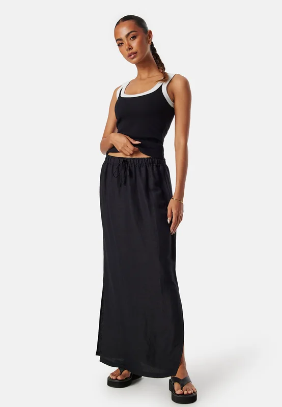 BUBBLEROOM - Linen Blend Maxi Skirt - Black