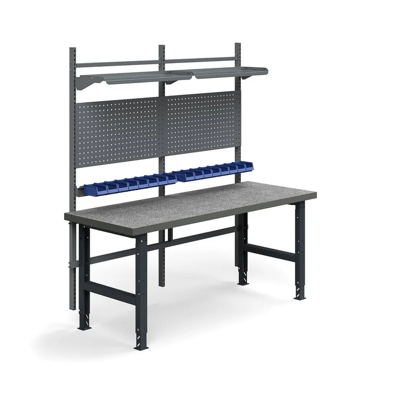 Komplett arbeidsbord, verktøytavler, plastbakker, hyller, L2000 B760 mm, vinyl
