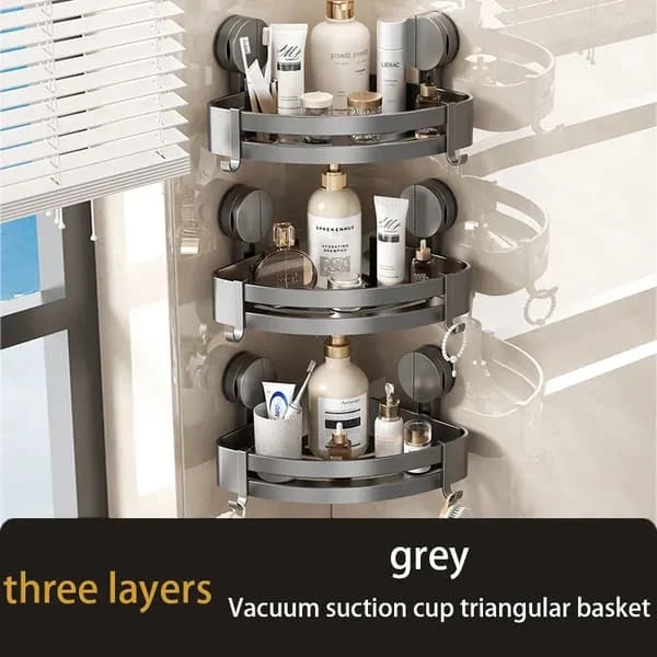 (SC)Bathroom Storage Rack with Suction Cup, No Punching, Tripod Rack Toilet Wall Corner Wall-Mounted Storage Shelf