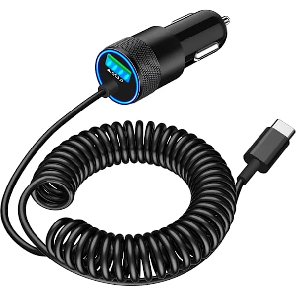 【MFi-sertifisert】iPhone 17 billader hurtiglading, Braveridge 75W USB C PD&QC billader sigarettenner USB-lader med 1,8 m Type C spiralkabel