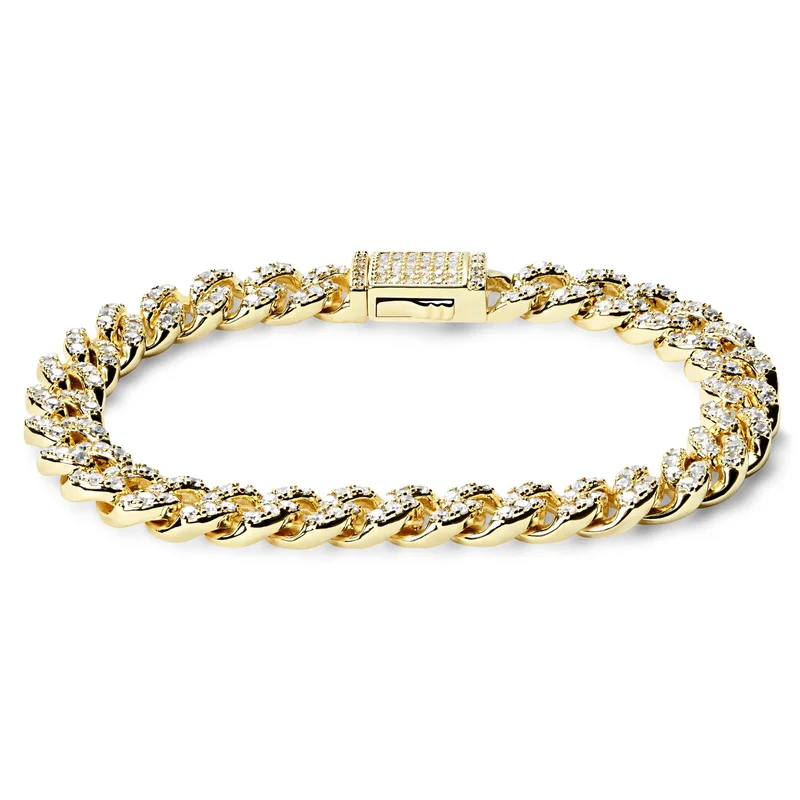 Nicos | 8 mm Iced Gold-tone Cuban Chain Zirconia Bracelet for Men - Chain Bracelets