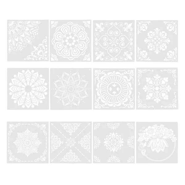 12 stk Mandala-maler for veggmaling, tegnemaler, vegg- og gulvmaling, DIY-maler