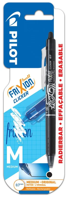 Pilot FriXion Ball Clicker Pen Kan slettes, 0,7 mm Sort, Kontorartikler