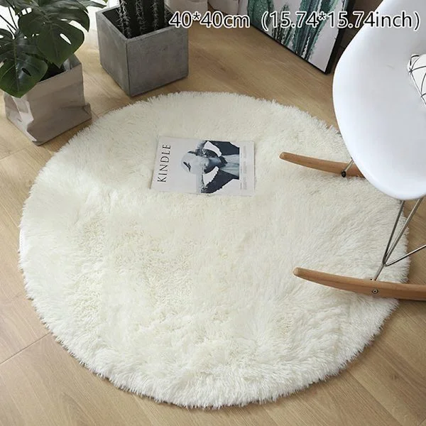 Pörröinen villamatto olohuoneen matto tekoturkis pyöreä matto lastenhuone valkoinen 40*40cm