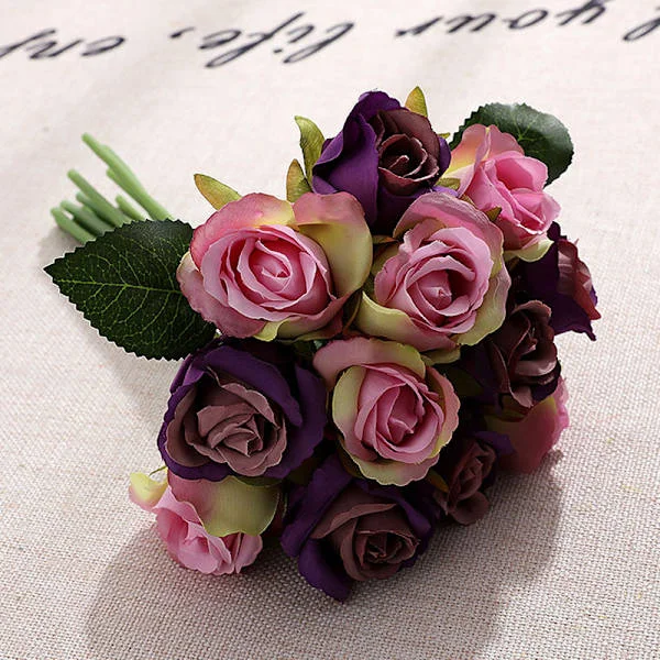 Kunstig rosebukett med 24 hoder, silkeblomst med stilk B