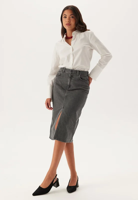 Object Collectors Item - Objellen Midi Denim Skirt - Grey Denim Detail:Col