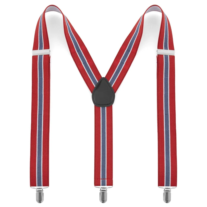 Red, White & Blue Stitched Pattern Suspenders for Men - Clip-on braces & suspenders
