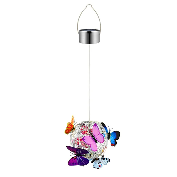 Fargerik Sommerfugl LED Solar Pendel Taklampe, Vanntett Utendørs Dekorativ Lampe, Ideell for Hage