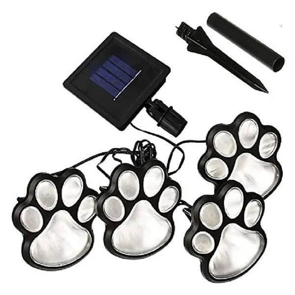 Utomhus LED solcell trädgårdsgång gräsmatta gårdsdekoration lampa, solcell hund katt djur tassavtryckslampa för husdjurs hund kattälskare vitt ljus