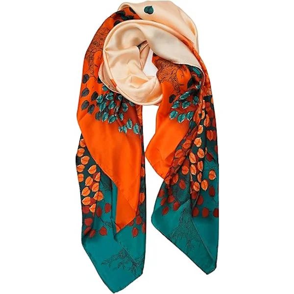 Scarves, Vintage Leaf Pattern Scarf, Soft Polyester Fabric, Stylish And Versatile, Perfect For Outdoor Use
