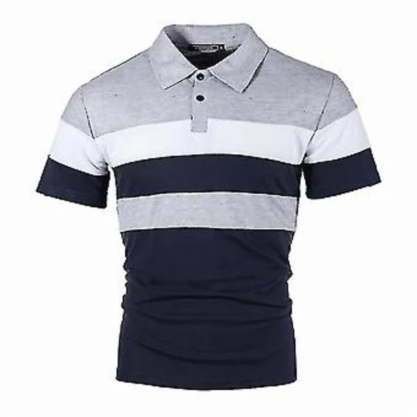 Colorblock Stripete Poloskjorte for Menn, Kortermet Casual T-skjorte, Sports Golf Tee Topper (M Grå og Marineblå)