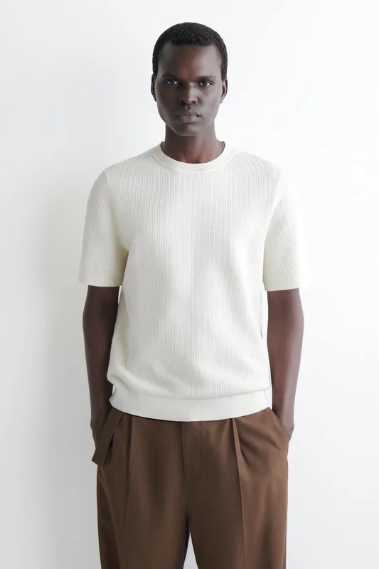 COS Men's Waffle-Knit Cotton T-Shirt in White