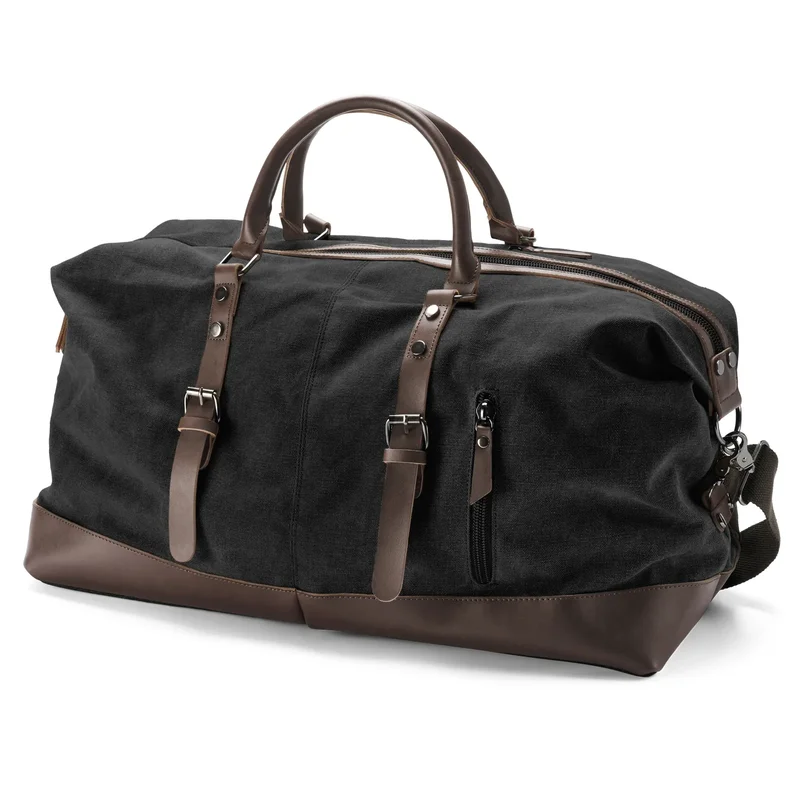 Vintage Grafietgrijze Canvas en Bruine Leren Weekendtas voor mannen - Duffel bags
