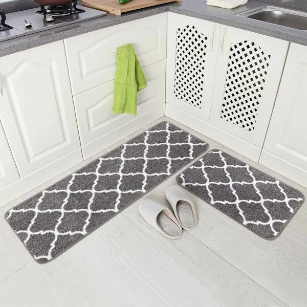 Kitchen mat, machine washable doormat kitchen floor mat (grey) 2 pieces