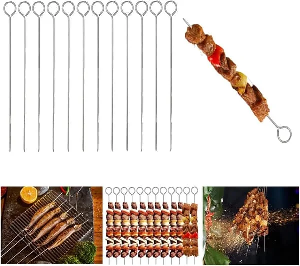 12 X Grillspett i metall Mat Kebabspett Grillspett Kött Matlagning Grillpinnar FÖRPACKNING MED 12
