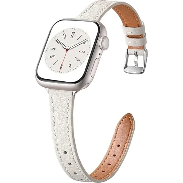 Ohut nahkaranneke yhteensopiva Apple Watch -rannekkeen kanssa 40mm 38mm 41mm 42mm 44mm 45mm 46mm Naisille, Aito ohut nahkaranneke