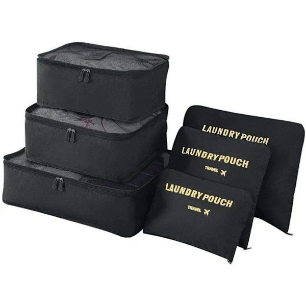 Resväska Organizer Packpåsar, 6 st Resväska Packkuber Set för Kläder Resväskor Organiserare Förvaringsväskor Svart