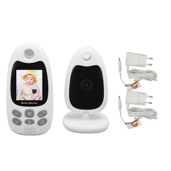 Video Babyalarm 2 Tommer Skærm 2-vejs Opkald Nattesyn Vuggevise 1000ft Babyalarm med Kamera og Lyd 100‐240V EU Stik