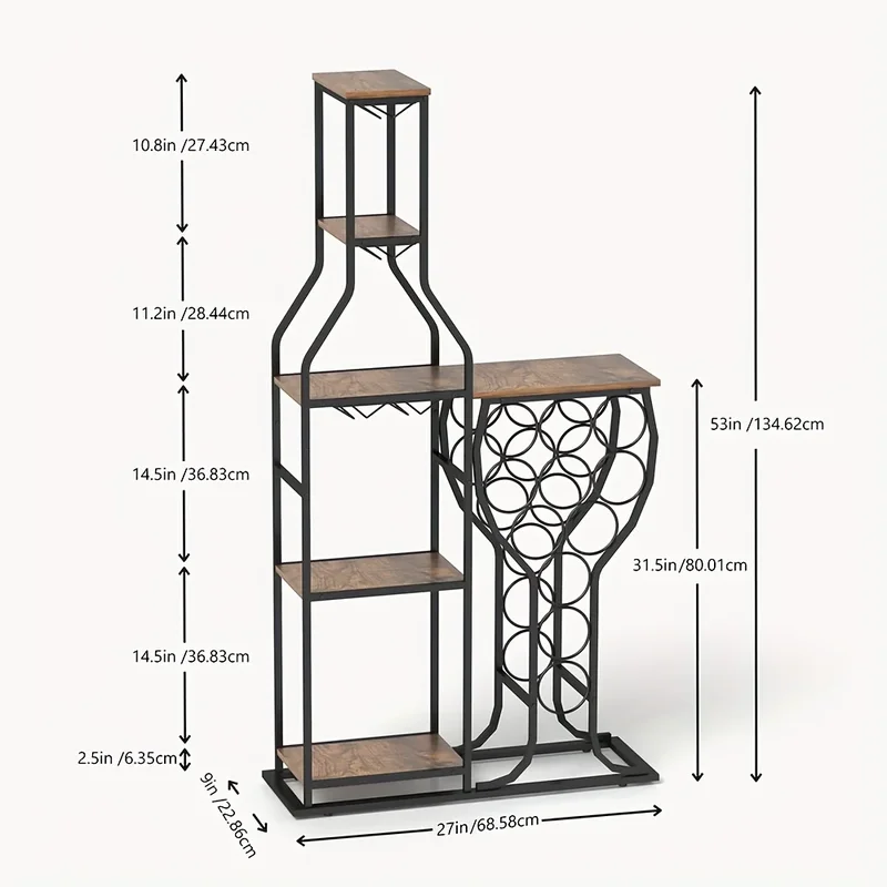 AliExpress - 1 Stück 11-Flaschen-Weinregal, 5-stufiges freistehendes Weinregal mit Gläserhalter und Ablagefächern, Heimbar-Getränke- und Weinregal