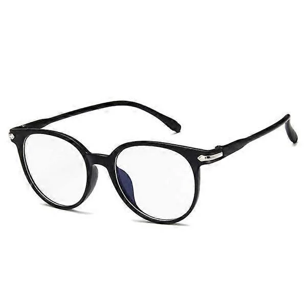 Matte svarte runde briller med klare glass uten styrke, klare glass, svart