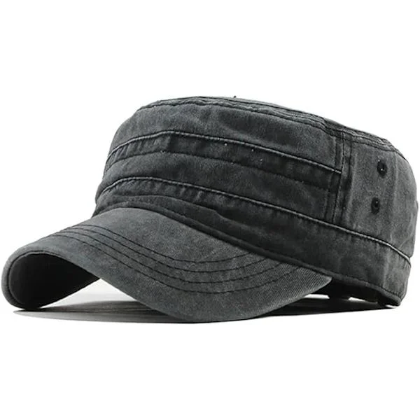 Militær Caps, Vintage Vasket Denim Militær Caps, Bomullshatt for Utendørssport, Casual Solhatt, Justerbar Størrelse for Menn og Kvinner Farge 1