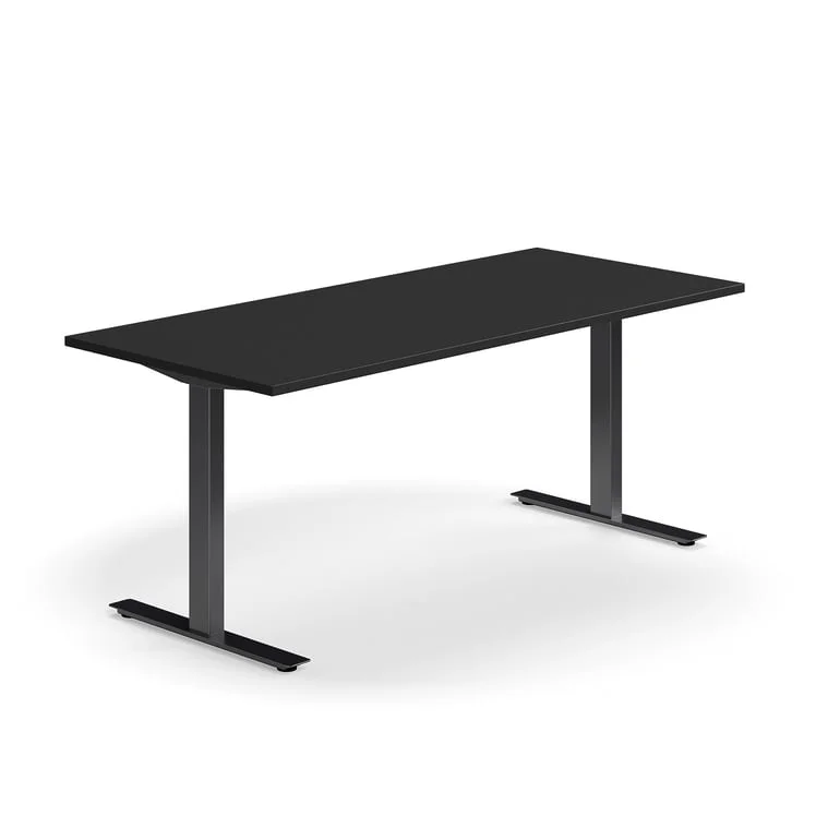 QBUS Skrivebord 180x80 cm, Svart Laminat, T-Stativ - Kontorpult Arbeidsbord - AJ Produkter