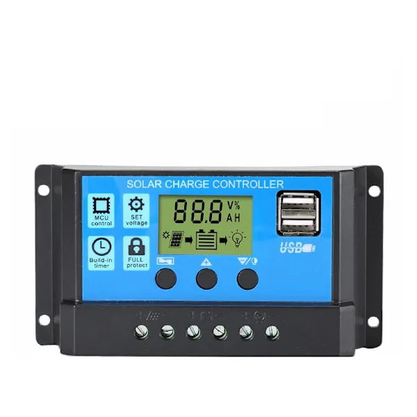 30A 12V/24V Älykäs Akun Aurinkopaneelin Lataussäätimen Säädin 5V Kaksois-USB-porteilla ja LCD-näytöllä (30A)