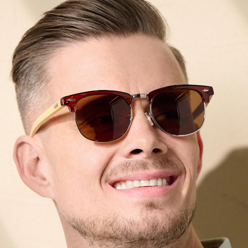 Brown Bamboo Browline Sunglasses for Men - Wooden sunglasses