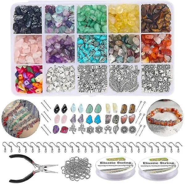 15 Farver Ædelsten Perler Smykkefremstillingssæt Naturlig Sten Til Smykkefremstillingssæt Til Diy(hy)