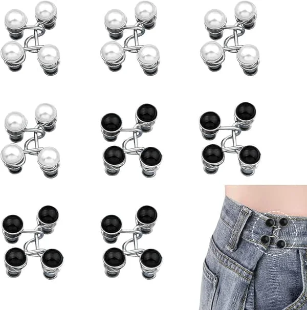 8-pack Waist Tightener, Adjustable Waist Buckle Set, Jean Buttons, No Sewing Required, Jean Button Replacement Pants Clips for Women Skirts Pa