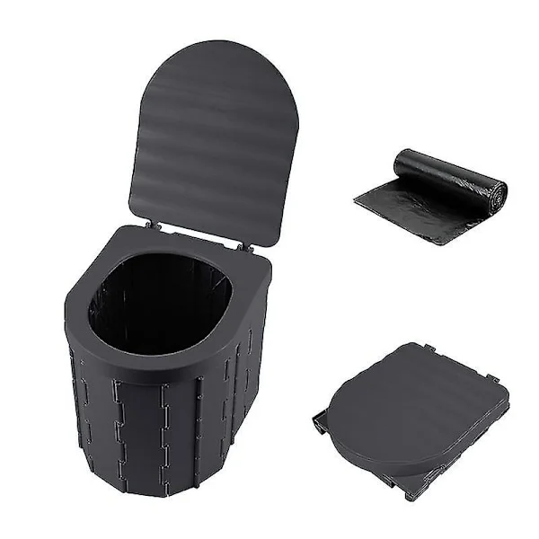Bærbar Camping Toilet Bærbar Sammenklappelig Toilet med Låg Vandtæt Porta Potty Bil RV Telt Toilet Spand Toilet Potte Sort