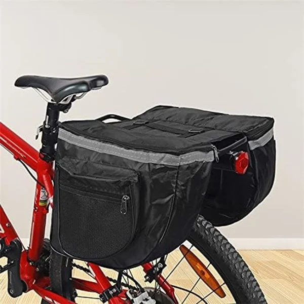 Cykeltaske, 25L Vandtætte Cykeltasker Dobbelt Bag, MTB Bagsæde Bagagebærer, Dobbelt Cykeltaske Bag (Sort)