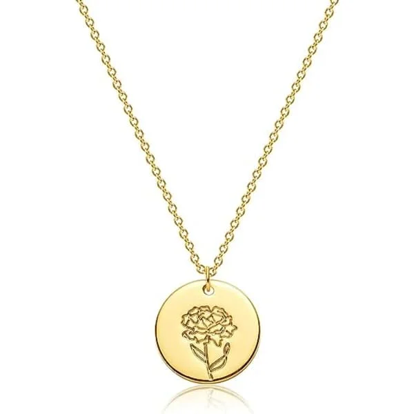 Födelsedagsblomma Halsband 18k Guld Graverat Anpassat Blomsterhänge Halsband Söt B