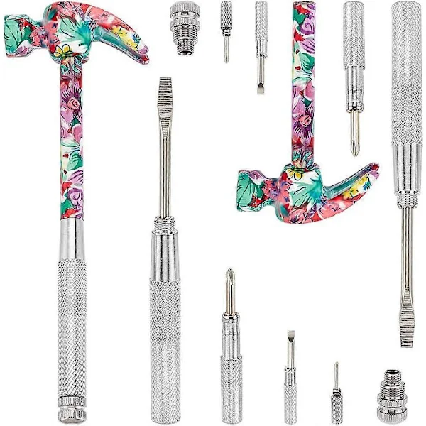 2 Set 6 i 1 Metallhammare & Skruvmejselset Multifunktionell Mini Metallhammare Liten Multiverktyg Hammare med Spårskruvmejsel/Platt Skruvmejsel