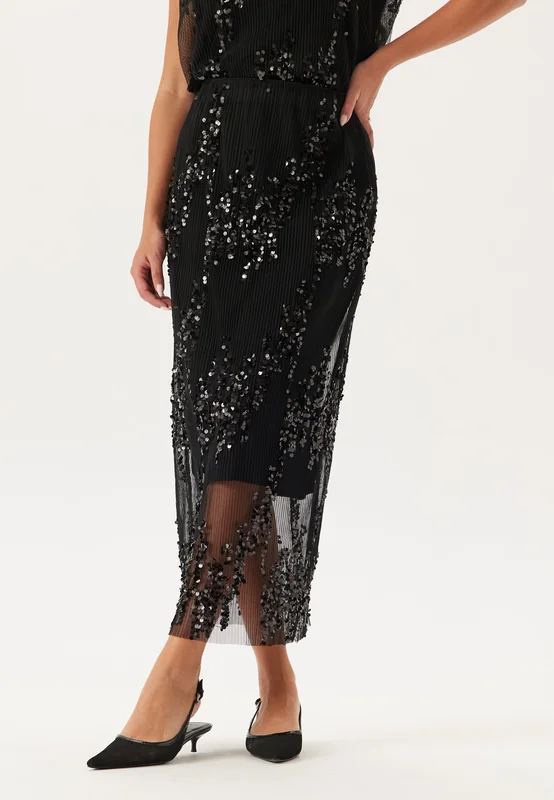 BUBBLEROOM - Sequin Mesh Skirt - Black