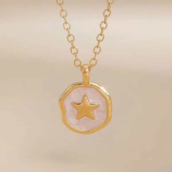 Pink Emalje Vedhæng Halskæde, Stjerne Måne Hjerte Kors Designs, Minimalistisk Guld Choker til Kvinder