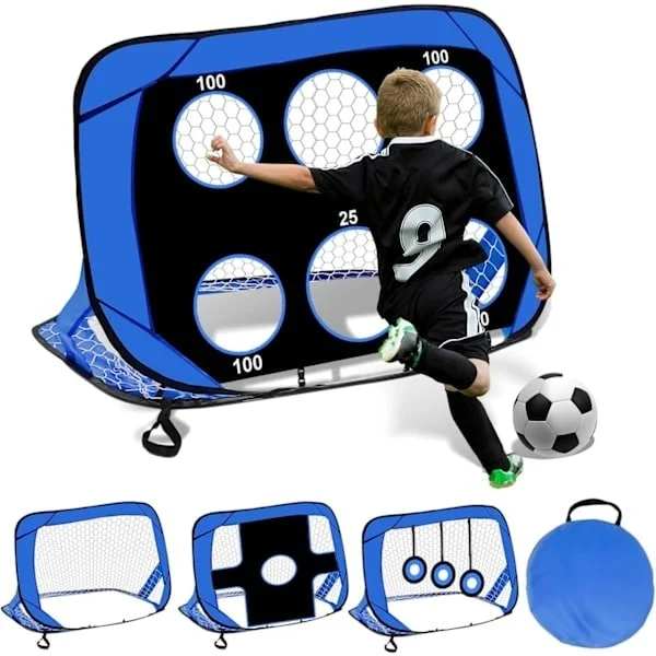 4-i-1 Vikbart Fotbollsmål, Fotbollsmål Vikbart, Bärväska, Fotbollsmål för Barn, 120×80×80cm, Svart + Blå
