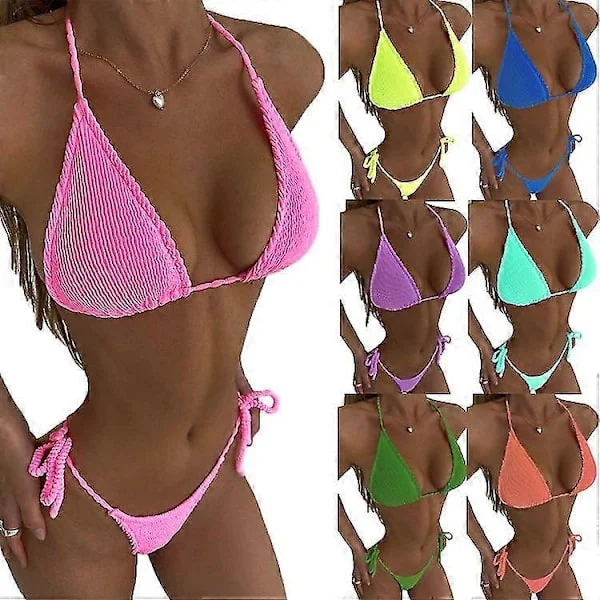 Sexig Bikini Enfärgad Baddräkt Dam Badkläder Set Brasiliansk Baddräkt Sommar Strandkläder