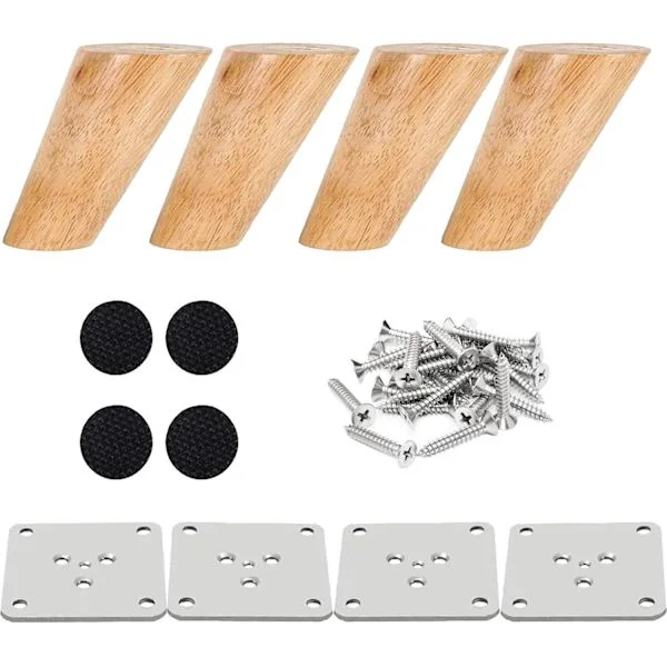 Set med 4 trämöbelben 8 cm lutande sängben soffbordsben köksmöbelben i valnötsfinish med monteringstillbehör för fåtölj