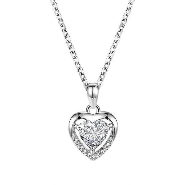 Sølv Hjerte Halskæde, 925 Sterling Sølv Dame Halskæde Krystal Hjerte Halskæde Delikat Kærligheds Hjerte Halskæde Justerbar Sølv Kæde Halskæde Dame