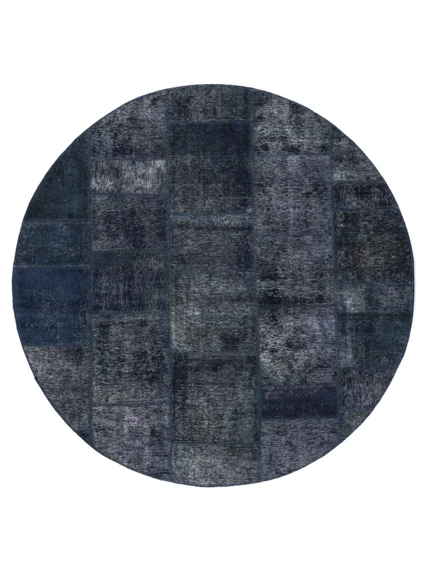 Patchwork Teppe Håndknyttet Ø 200 Rundt Svart/Mørk Blå