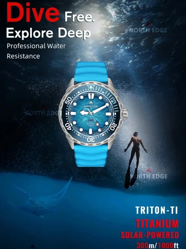 AliExpress - Montre de plongée solaire NORTH EDGE TRITON-TI en titane et acier inoxydable, montre à quartz de luxe pour homme, étanche 300 m, 